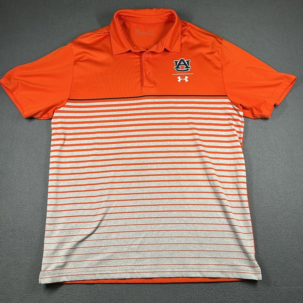Auburn Tigers Polo Shirt Mens Large Orange NCAA‎ Football Under Armour HeatGear
